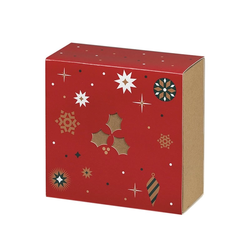 Cajas cuadradas de cartón kraft con faja roja Bonnes Fêtes