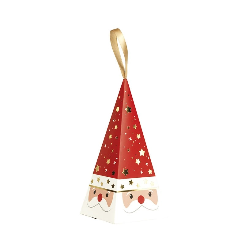 Pirámide de papel roja con motivo de Papá Noel - Lote de 24
