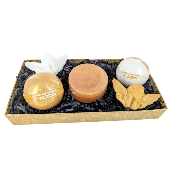 6 Cestas rectangulares de cartón kraft/estampación en caliente oro/negro